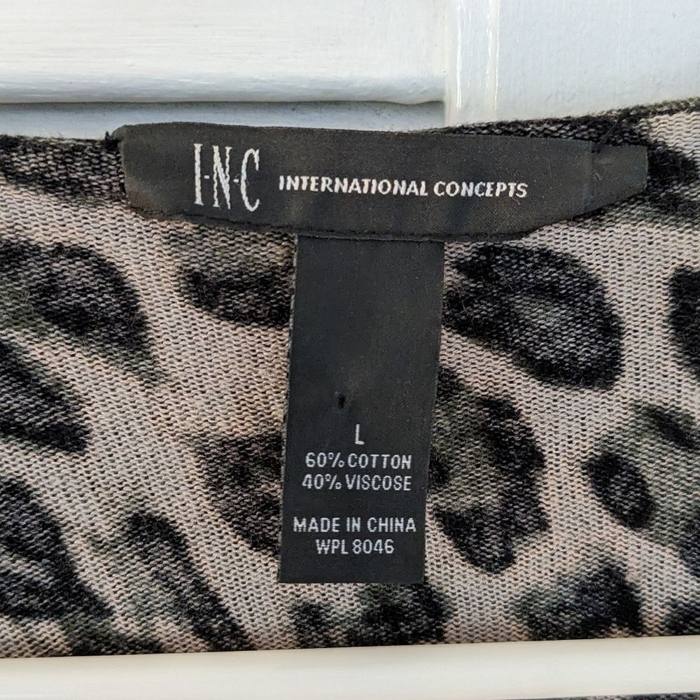 INC International Concepts Sweater Women's L Leopard Print Ruffle Gold Cardigan - Picture 2 of 8